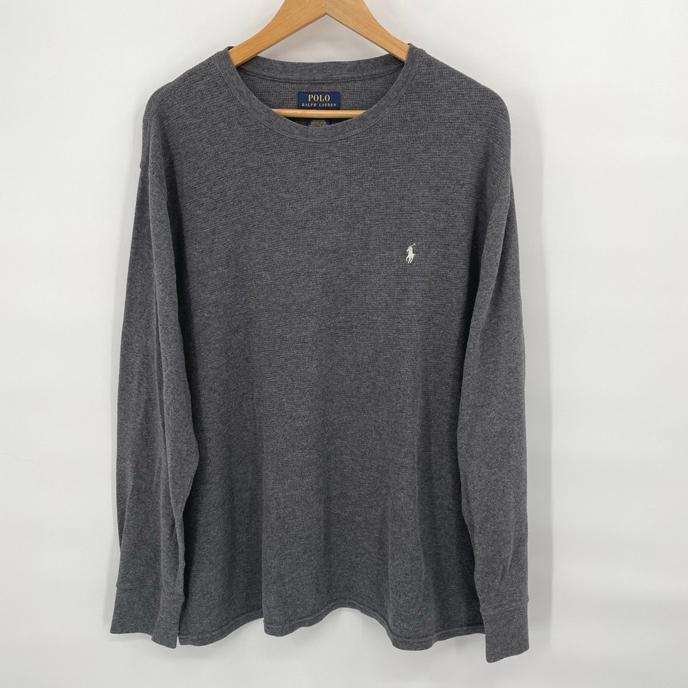 Polo Ralph Lauren XXL Waffle Knit Long Sleeve Shirt Charcoal Gray Pony Logo 2XL - Picture 2 of 5